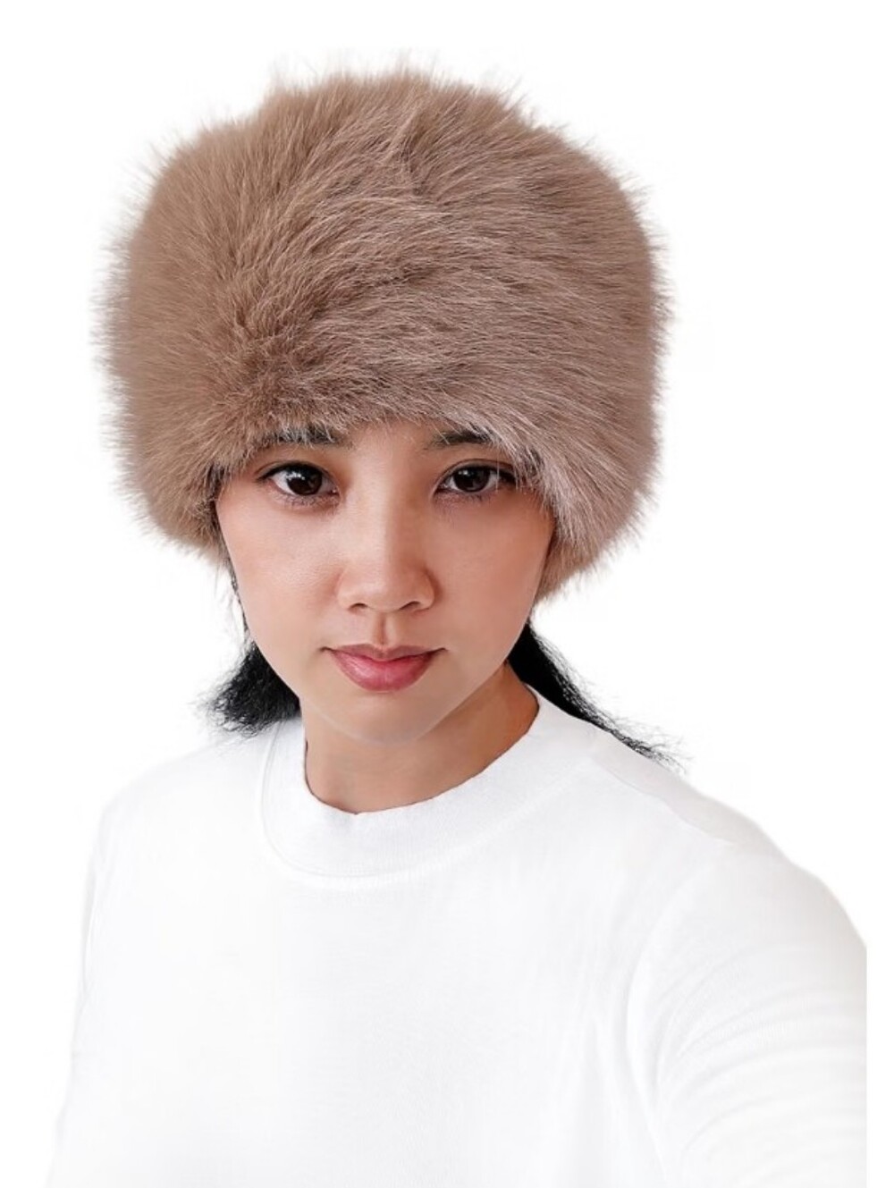 Winter Headband Head Ear Warmer Long Pile Faux Fur (Camel)